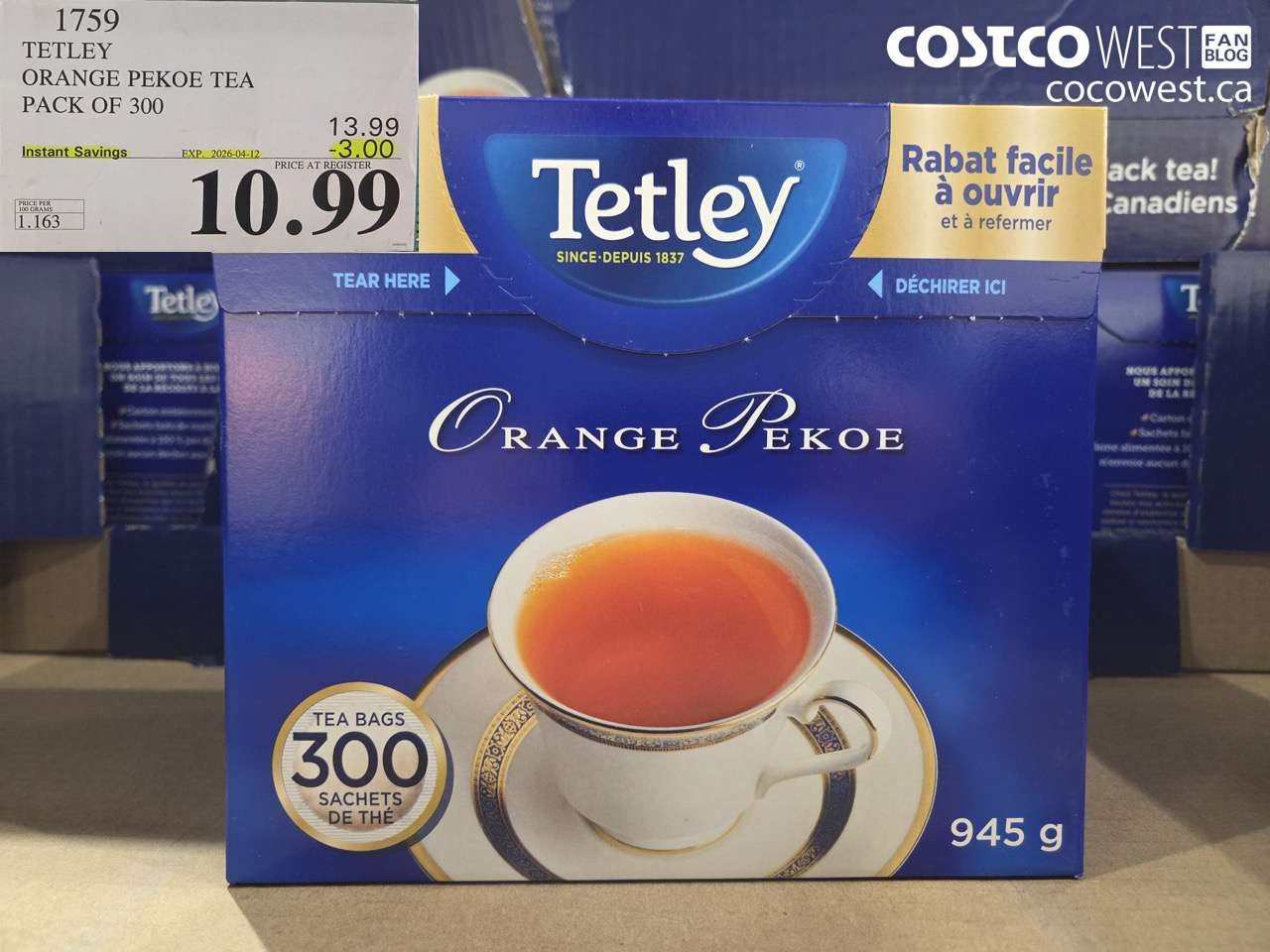 1759 TETLEY ORANGE PEKOE TEA PACK OF 300 ($3.00 INSTANT SAVINGS EXPIRES ON 2026-04-12) $10.99