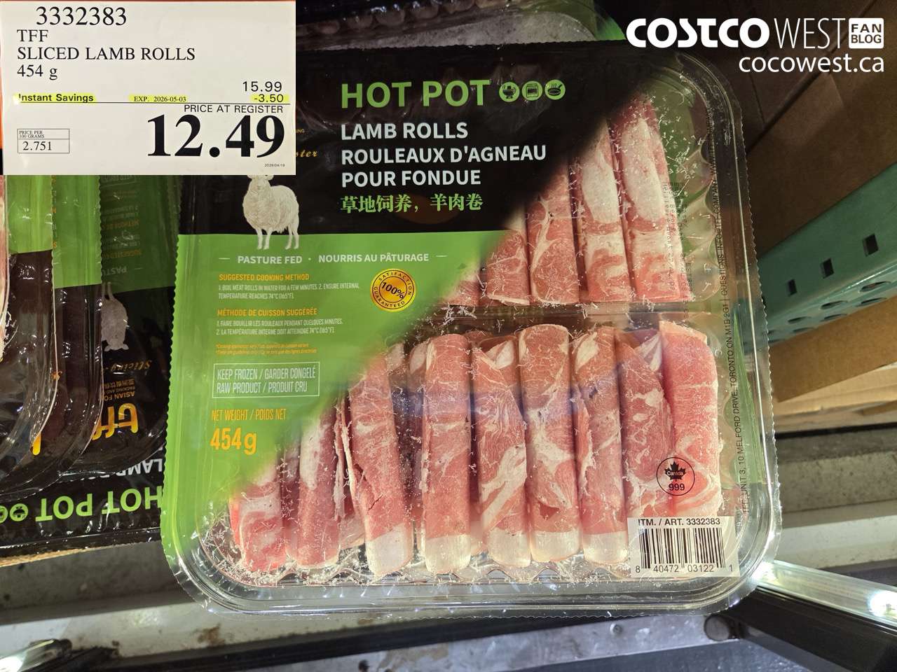 3332383 TFF SLICED LAMB ROLLS 454G ($3.50 INSTANT SAVINGS EXPIRES ON 2026-05-03) $12.49