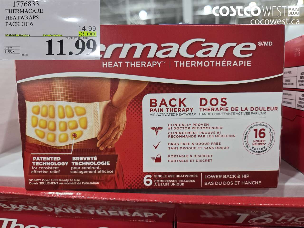 1776833 THERMACARE HEATWRAPS PACK OF 6 ($3.00 INSTANT SAVINGS EXPIRES ON 2026-05-10) $11.99