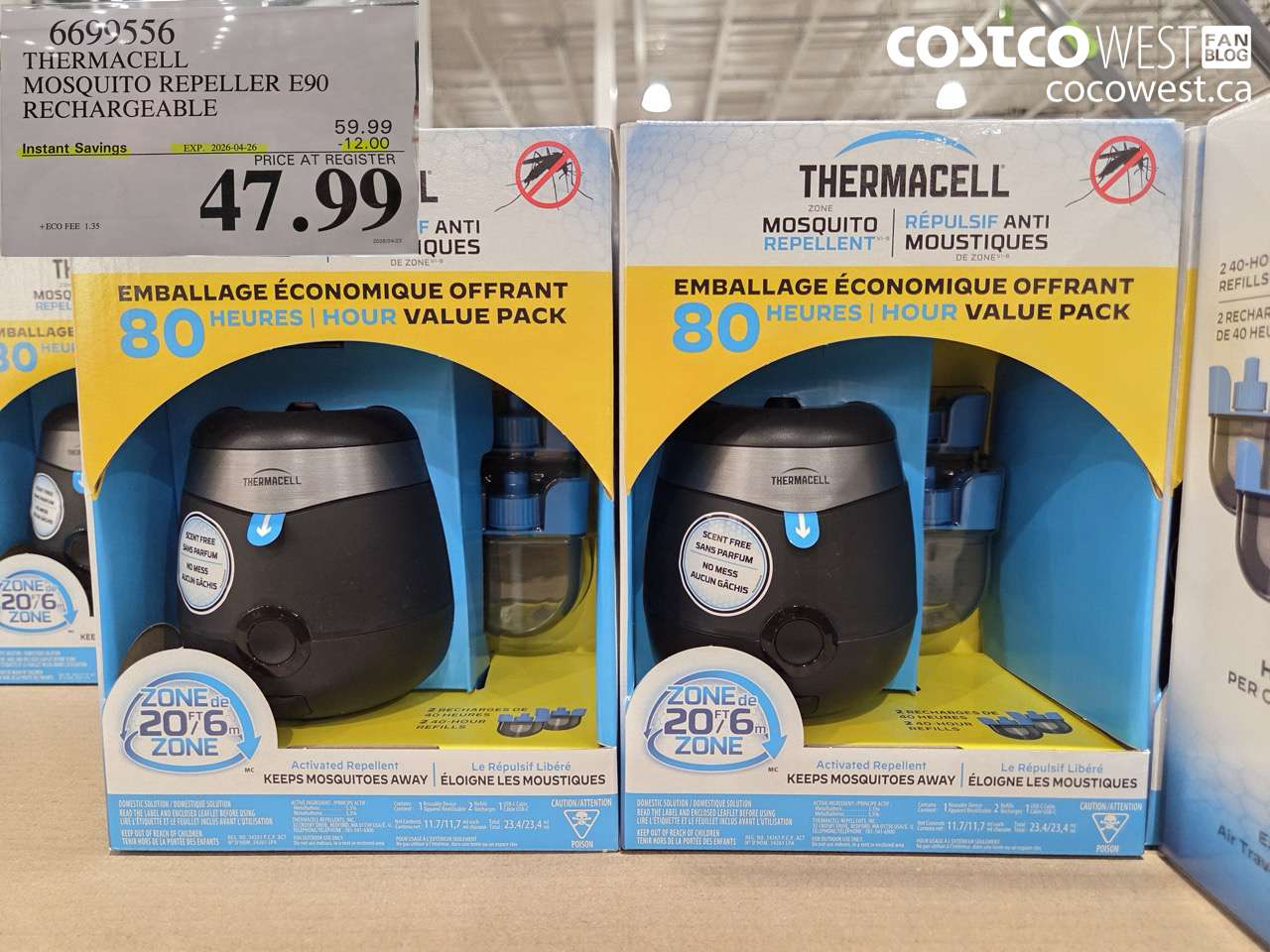 6699556 THERMACELL MOSQUITO REPELLER E90 RECHARGEABLE ($12.00 INSTANT SAVINGS EXPIRES ON 2026-04-26) $47.99