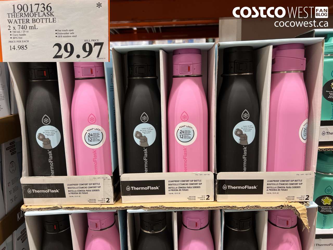 1901736 THERMOFLASK WATER BOTTLE 2 X 740 ML $29.97