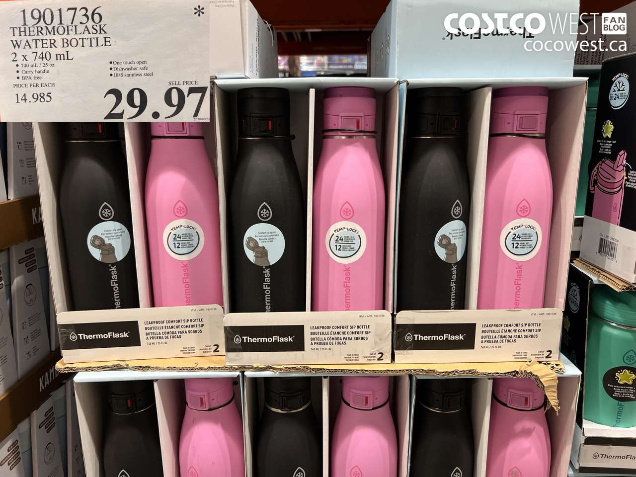 1901736 THERMOFLASK WATER BOTTLE 2 X 740 ML $29.97