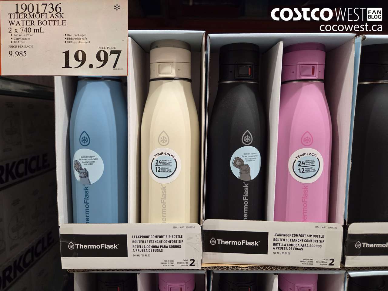 1901736 THERMOFLASK WATER BOTTLE 2 X 740 ML $19.97