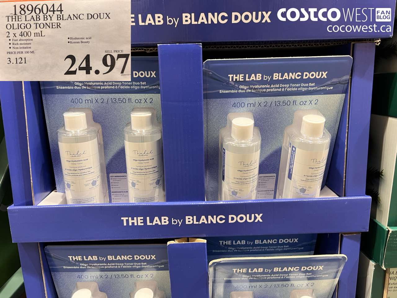 1896044 THE LAB BY BLANC DOUX OLIGO TONER 2 X 400ML $24.97