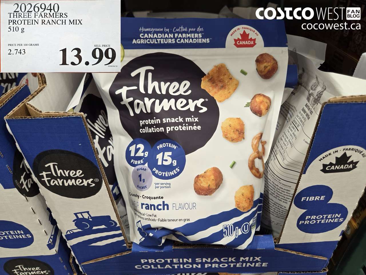 2026940 THREE FARMERS PROTEIN RANCH MIX 510 G $13.99