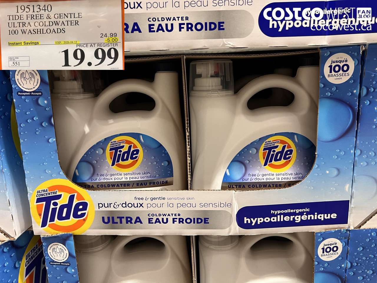 1951340 TIDE FREE & GENTLE ULTRA COLDWATER 100 WASHLOADS ($5.00 INSTANT SAVINGS EXPIRES ON 2026-04-12) $19.99