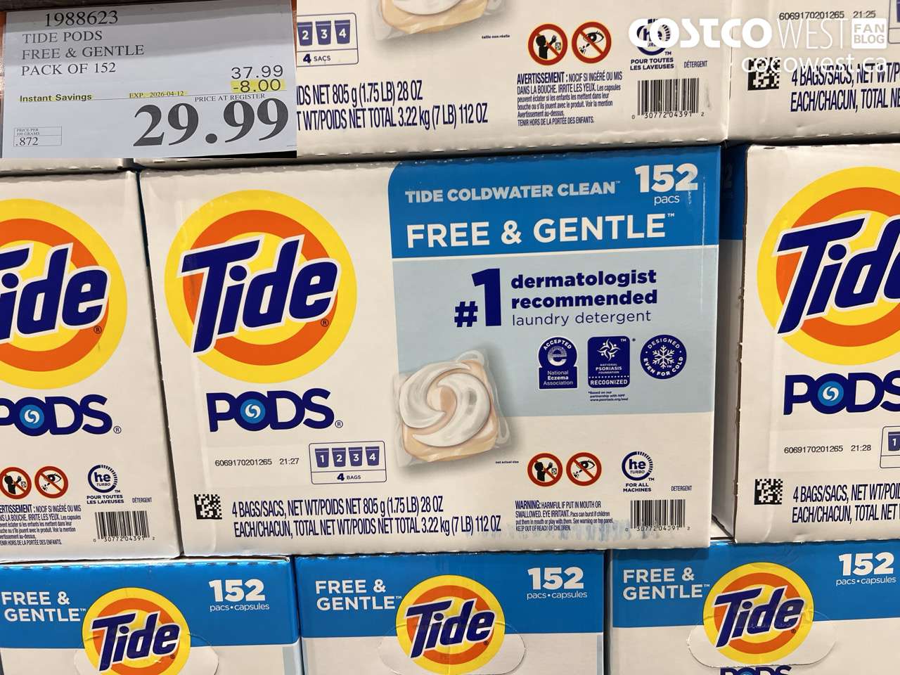 1988623 TIDE PODS FREE & GENTLE PACK OF 152 ($8.00 INSTANT SAVINGS EXPIRES ON 2026-04-12) $29.99