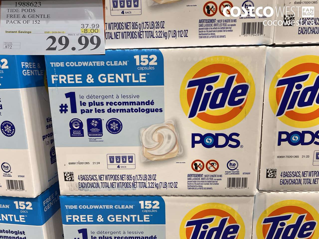 1988623 TIDE PODS FREE & GENTLE PACK OF 152 ($8.00 INSTANT SAVINGS EXPIRES ON 2026-04-12) $29.99
