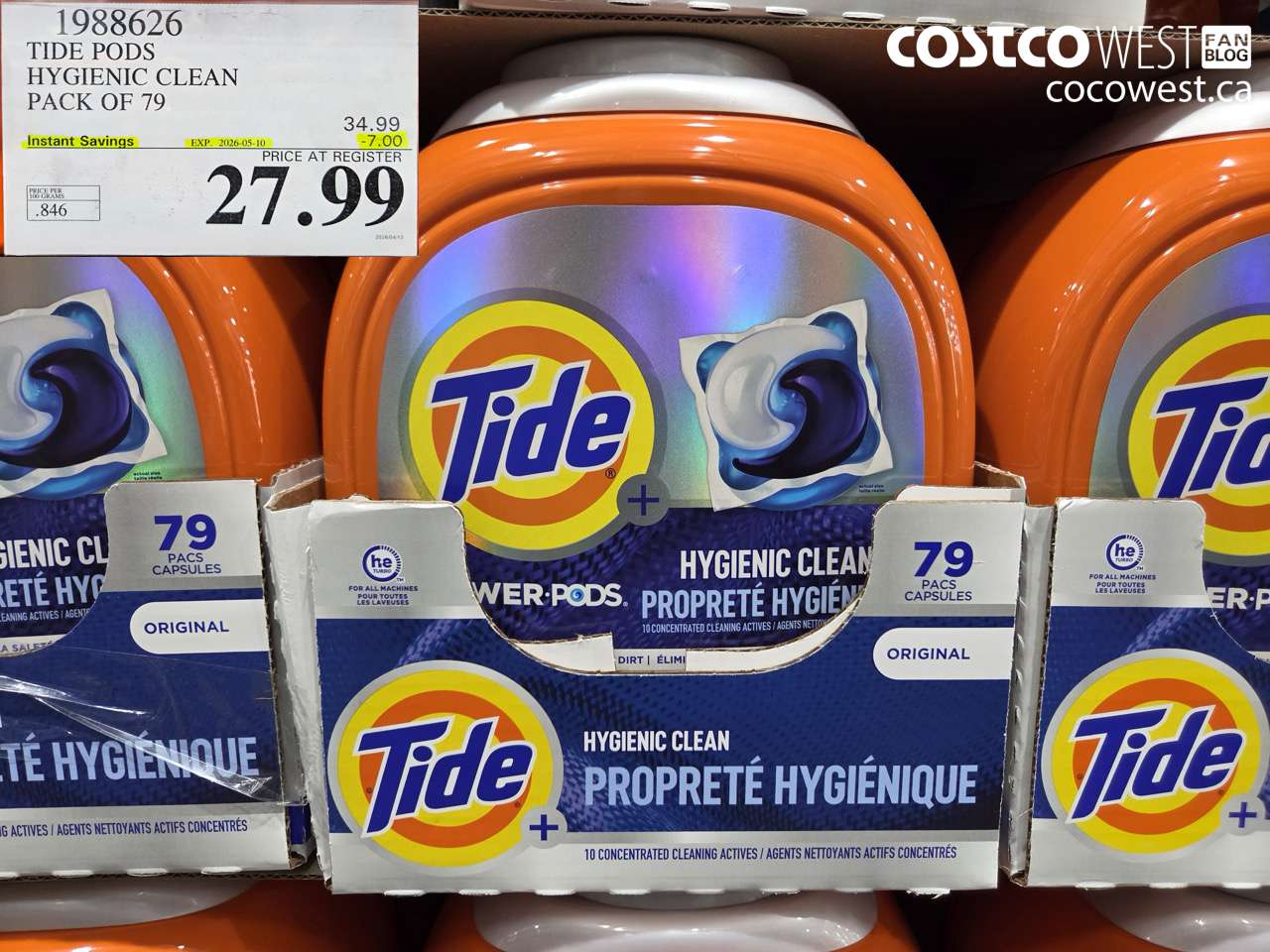 1988626 TIDE PODS HYGIENIC CLEAN PACK OF 79 ($7.00 INSTANT SAVINGS EXPIRES ON 2026-05-10) $27.99