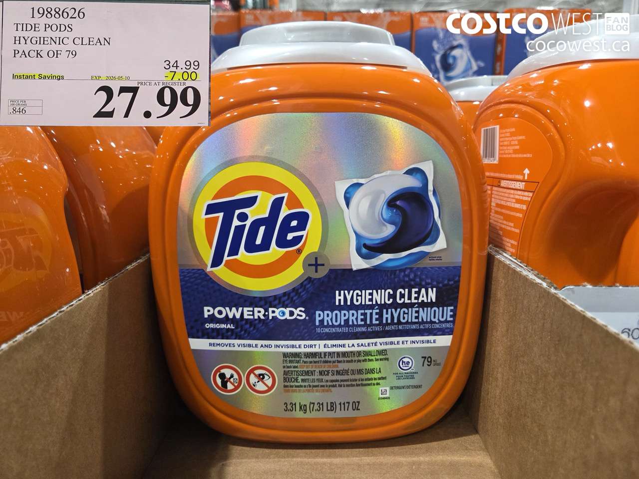 1988626 TIDE PODS HYGIENIC CLEAN PACK OF 79 ($7.00 INSTANT SAVINGS EXPIRES ON 2026-05-10) $27.99