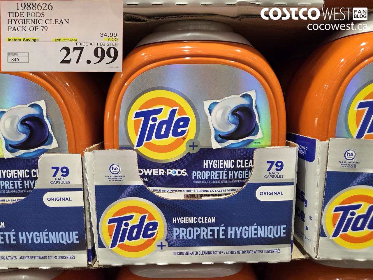 1988626 TIDE PODS HYGIENIC CLEAN PACK OF 79 ($7.00 INSTANT SAVINGS EXPIRES ON 2026-05-10) $27.99