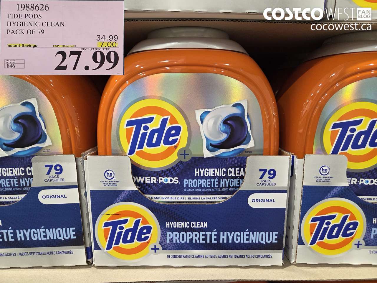 1988626 TIDE PODS HYGIENIC CLEAN PACK OF 79 ($7.00 INSTANT SAVINGS EXPIRES ON 2026-05-10) $27.99
