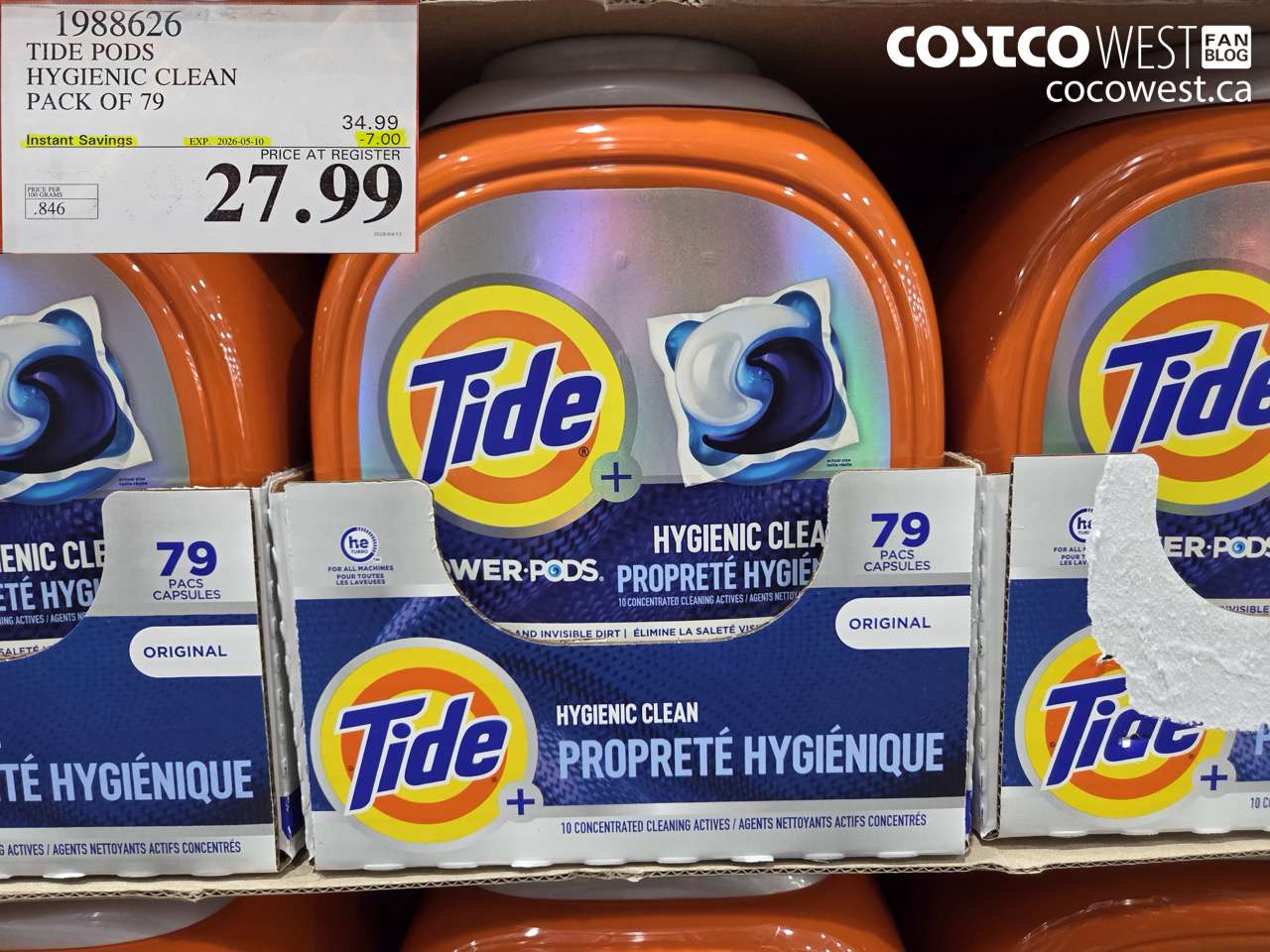 1988626 TIDE PODS HYGIENIC CLEAN PACK OF 79 ($7.00 INSTANT SAVINGS EXPIRES ON 2026-05-10) $27.99