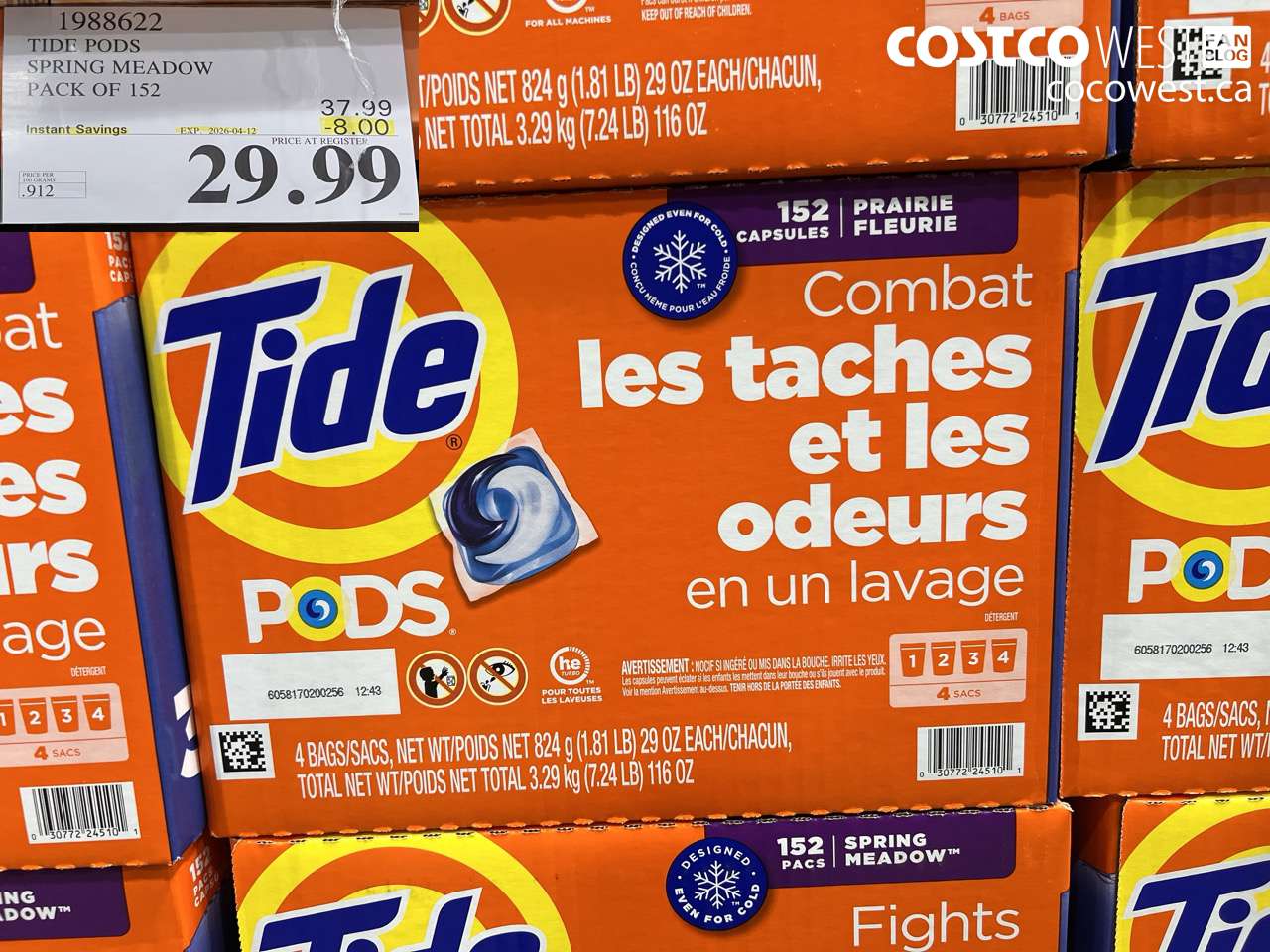 1988622 TIDE PODS SPRING MEADOW PACK OF 152 ($8.00 INSTANT SAVINGS EXPIRES ON 2026-04-12) $29.99