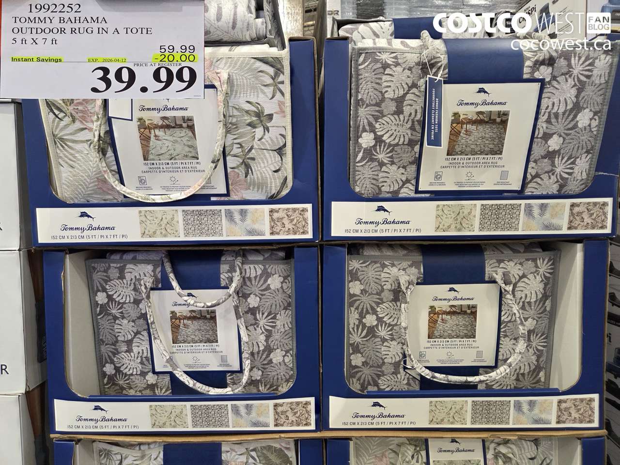 1992252 TOMMY BAHAMA OUTDOOR RUG IN A TOTE 5 FT X 7 FT ($20.00 INSTANT SAVINGS EXPIRES ON 2026-04-12) $39.99