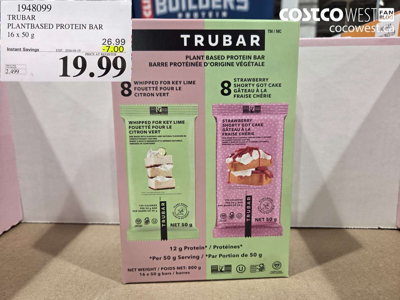 1948099 TRUBAR PLANTBASED PROTEIN BAR 16 X 50 G ($7.00 INSTANT SAVINGS EXPIRES ON 2026-04-19) $19.99