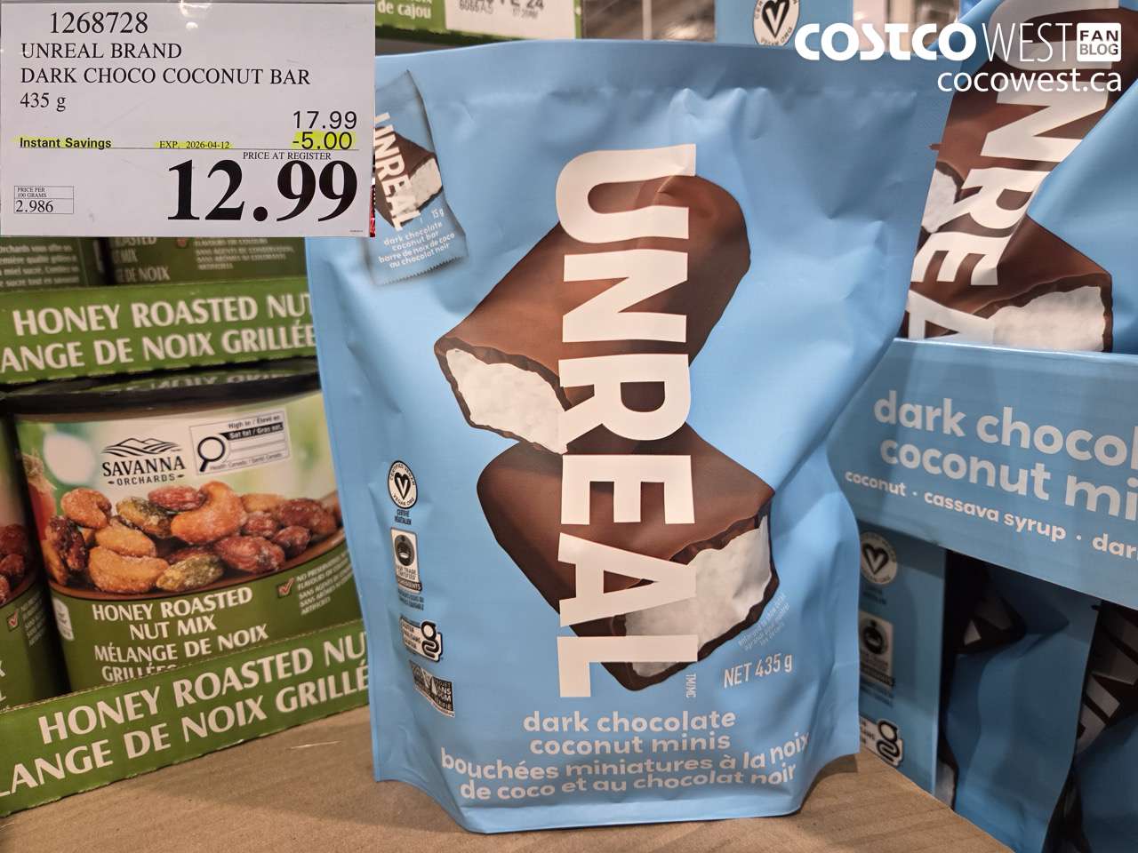 1268728 UNREAL BRAND DARK CHOCO COCONUT BAR 435G ($5.00 INSTANT SAVINGS EXPIRES ON 2026-04-12) $12.99