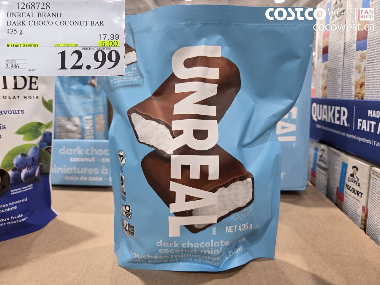 1268728 UNREAL BRAND DARK CHOCO COCONUT BAR 435G ($5.00 INSTANT SAVINGS EXPIRES ON 2026-05-10) $12.99