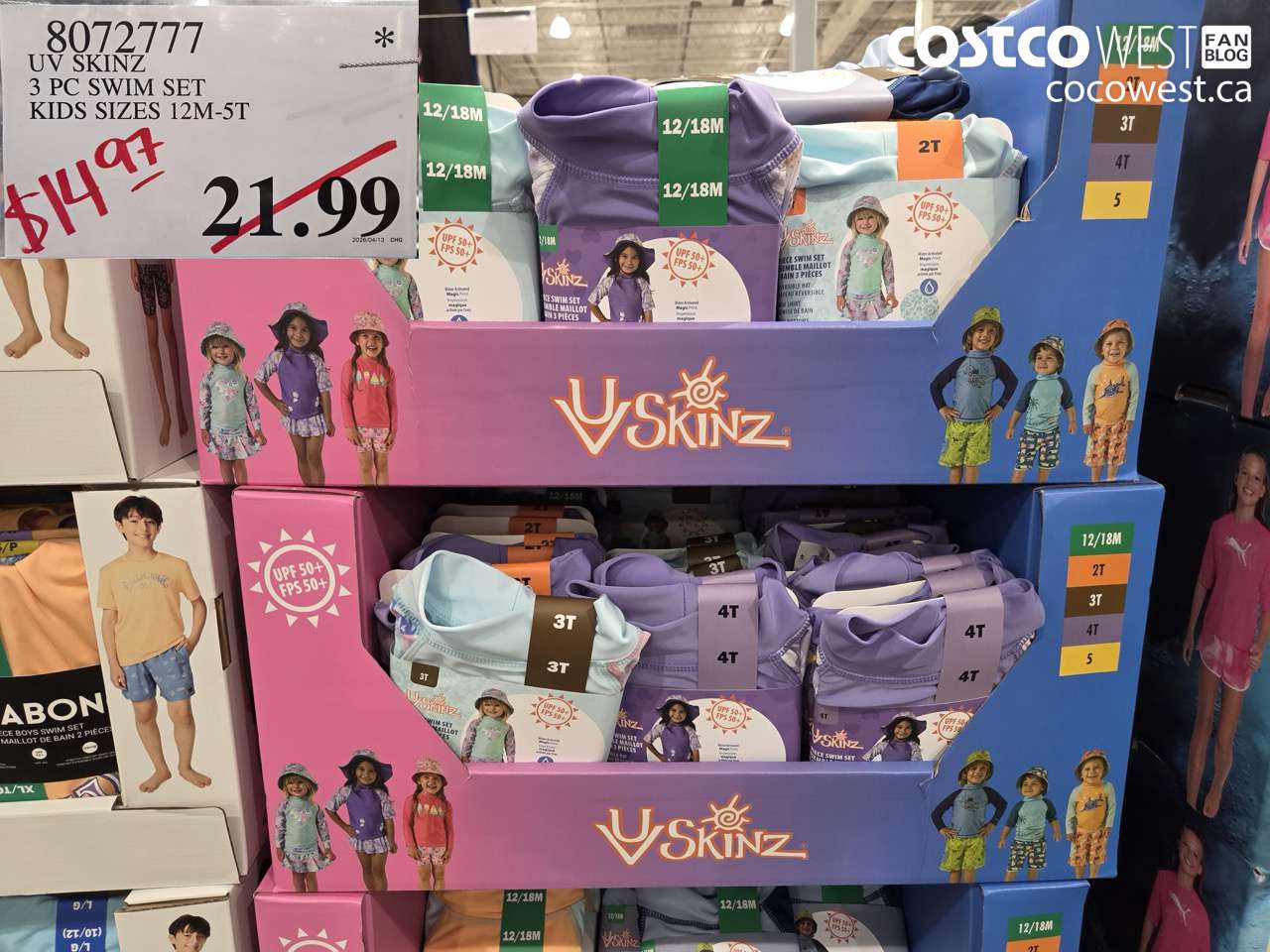 8072777 UV SKINZ 3 PC SWIM SET KIDS SIZES 12M-5T $14.97