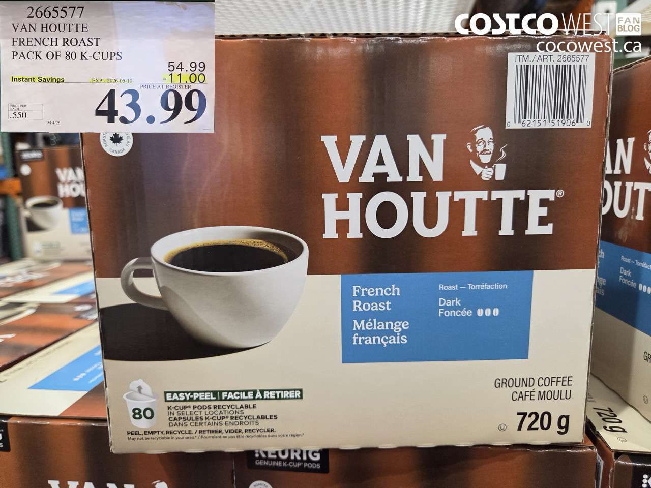 2665577 VAN HOUTTE FRENCH ROAST PACK OF 80 K-CUPS ($11.00 INSTANT SAVINGS EXPIRES ON 2026-05-10) $43.99