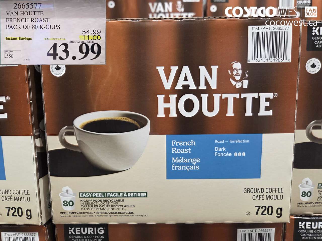2665577 VAN HOUTTE FRENCH ROAST PACK OF 80 K-CUPS ($11.00 INSTANT SAVINGS EXPIRES ON 2026-05-10) $43.99