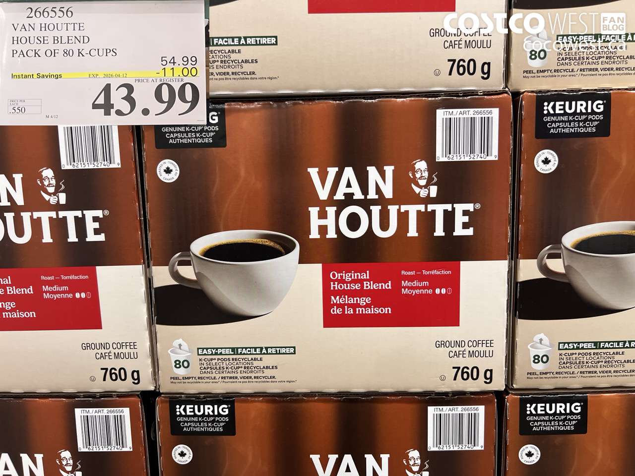 266556 VAN HOUTTE HOUSE BLEND PACK OF 80 K-CUPS ($11.00 INSTANT SAVINGS EXPIRES ON 2026-04-12) $43.99