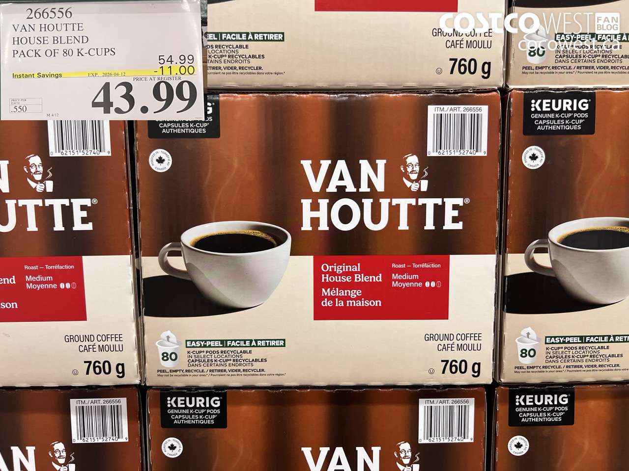 266556 VAN HOUTTE HOUSE BLEND PACK OF 80 K-CUPS ($11.00 INSTANT SAVINGS EXPIRES ON 2026-04-12) $43.99