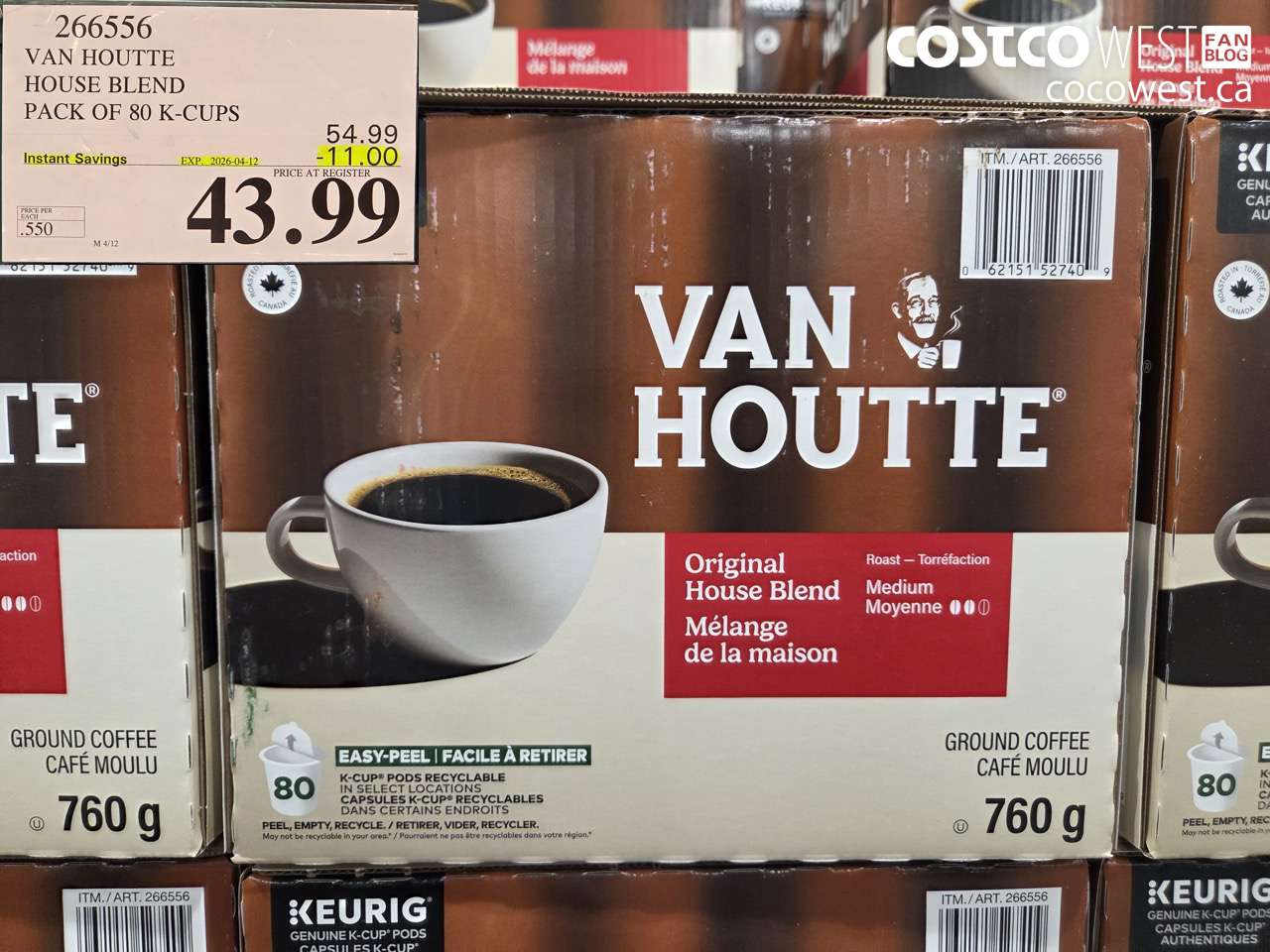 266556 VAN HOUTTE HOUSE BLEND PACK OF 80 K-CUPS ($11.00 INSTANT SAVINGS EXPIRES ON 2026-04-12) $43.99