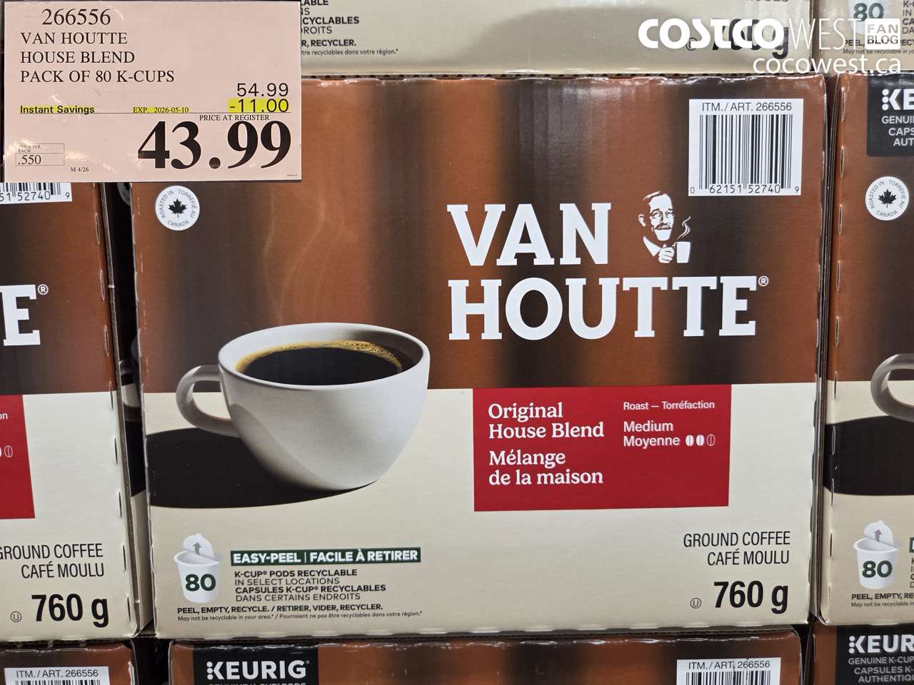 266556 VAN HOUTTE HOUSE BLEND PACK OF 80 K-CUPS ($11.00 INSTANT SAVINGS EXPIRES ON 2026-05-10) $43.99