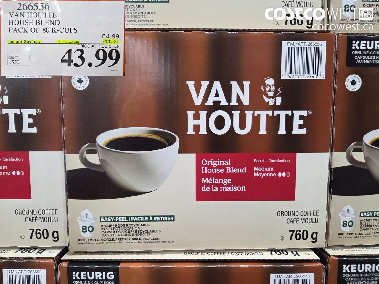 266556 VAN HOUTTE HOUSE BLEND PACK OF 80 K-CUPS ($11.00 INSTANT SAVINGS EXPIRES ON 2026-05-10) $43.99