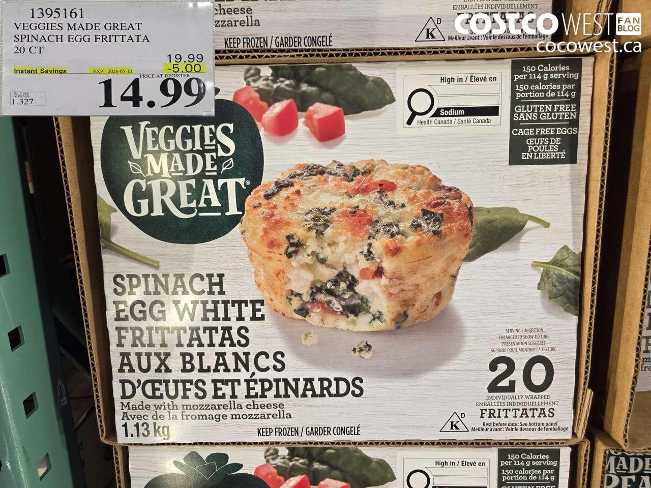 1395161 VEGGIES MADE GREAT SPINACH EGG FRITTATA 20 CT ($5.00 INSTANT SAVINGS EXPIRES ON 2026-05-10) $14.99