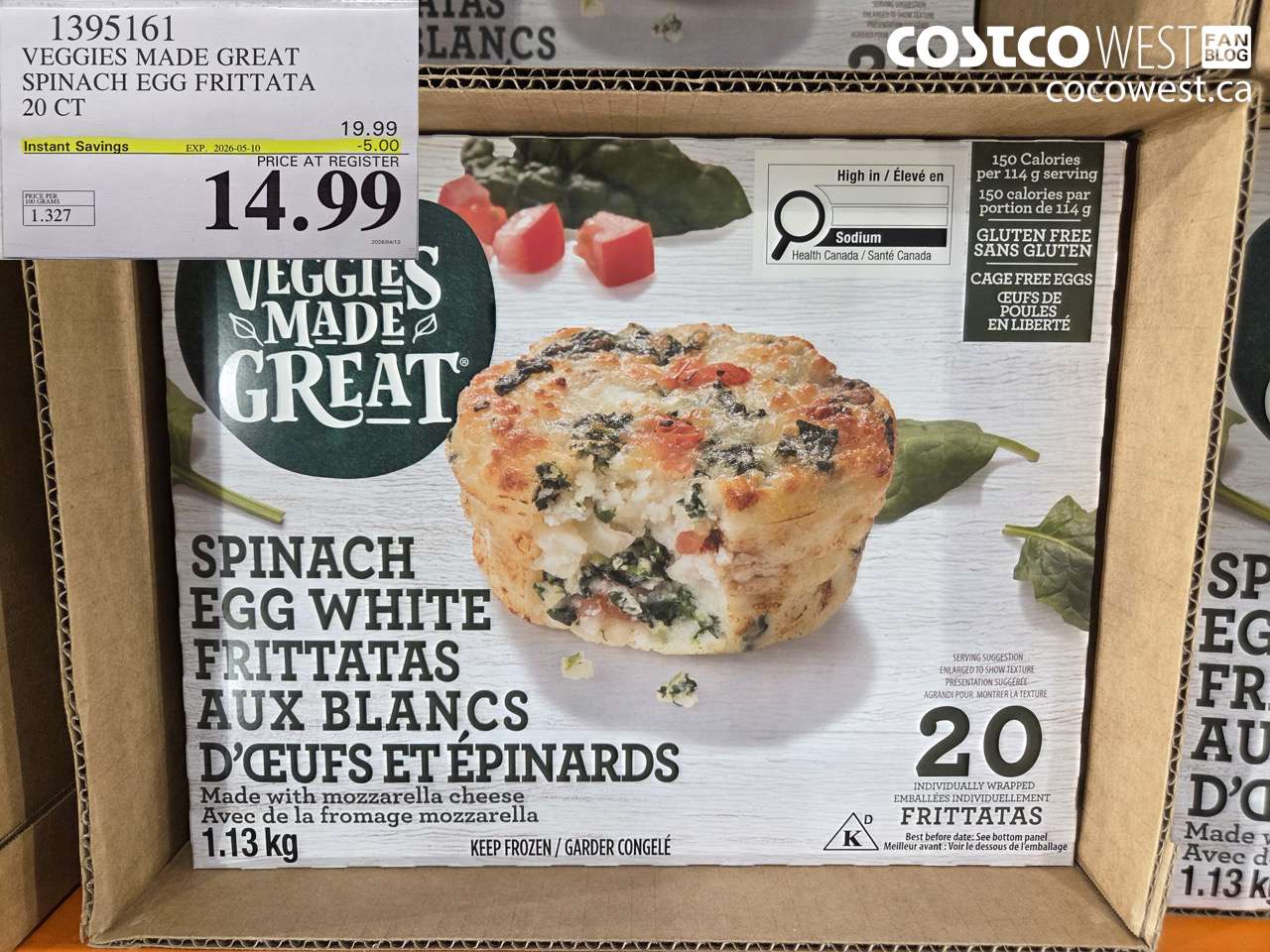 1395161 VEGGIES MADE GREAT SPINACH EGG FRITTATA 20 CT ($5.00 INSTANT SAVINGS EXPIRES ON 2026-05-10) $14.99