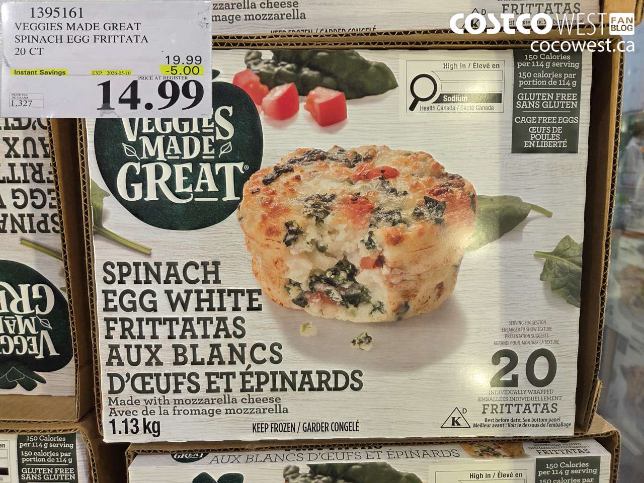 1395161 VEGGIES MADE GREAT SPINACH EGG FRITTATA 20 CT ($5.00 INSTANT SAVINGS EXPIRES ON 2026-05-10) $14.99