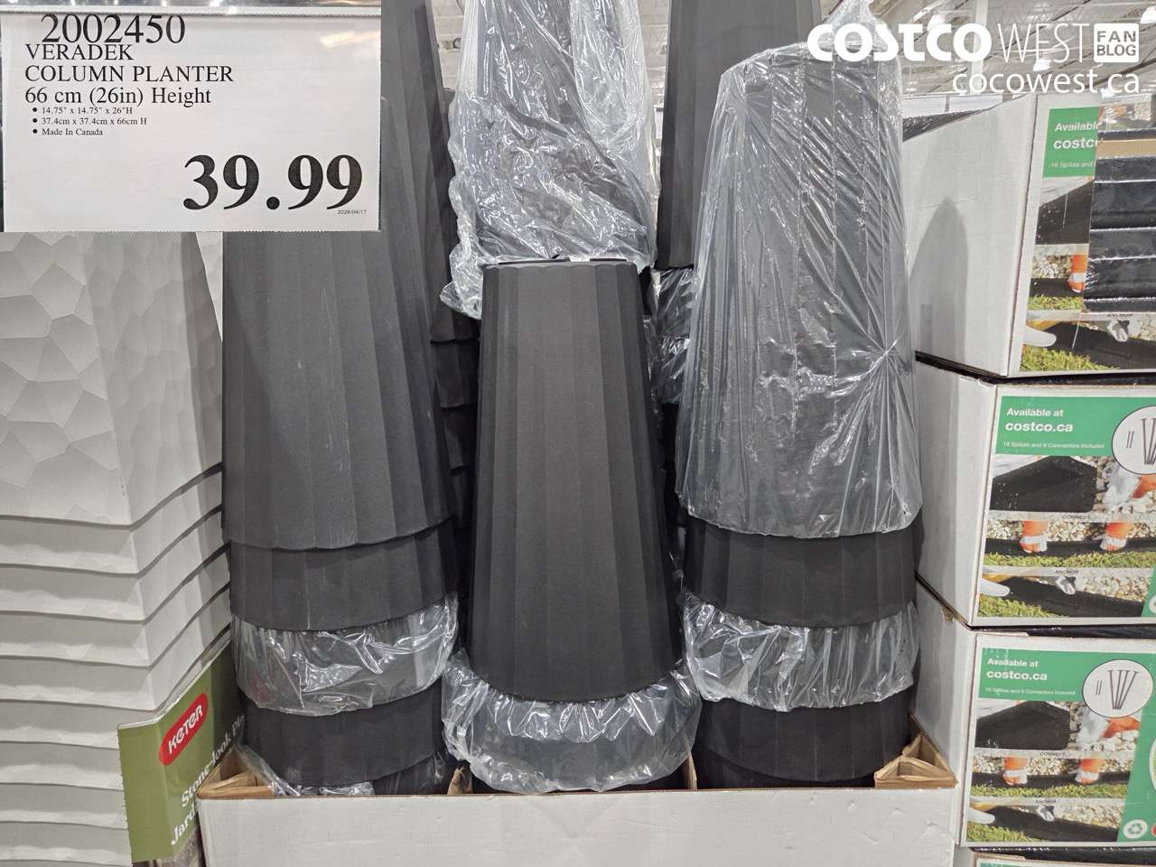 2002450 VERADEK COLUMN PLANTER 66 CM (26IN) HEIGHT $39.99