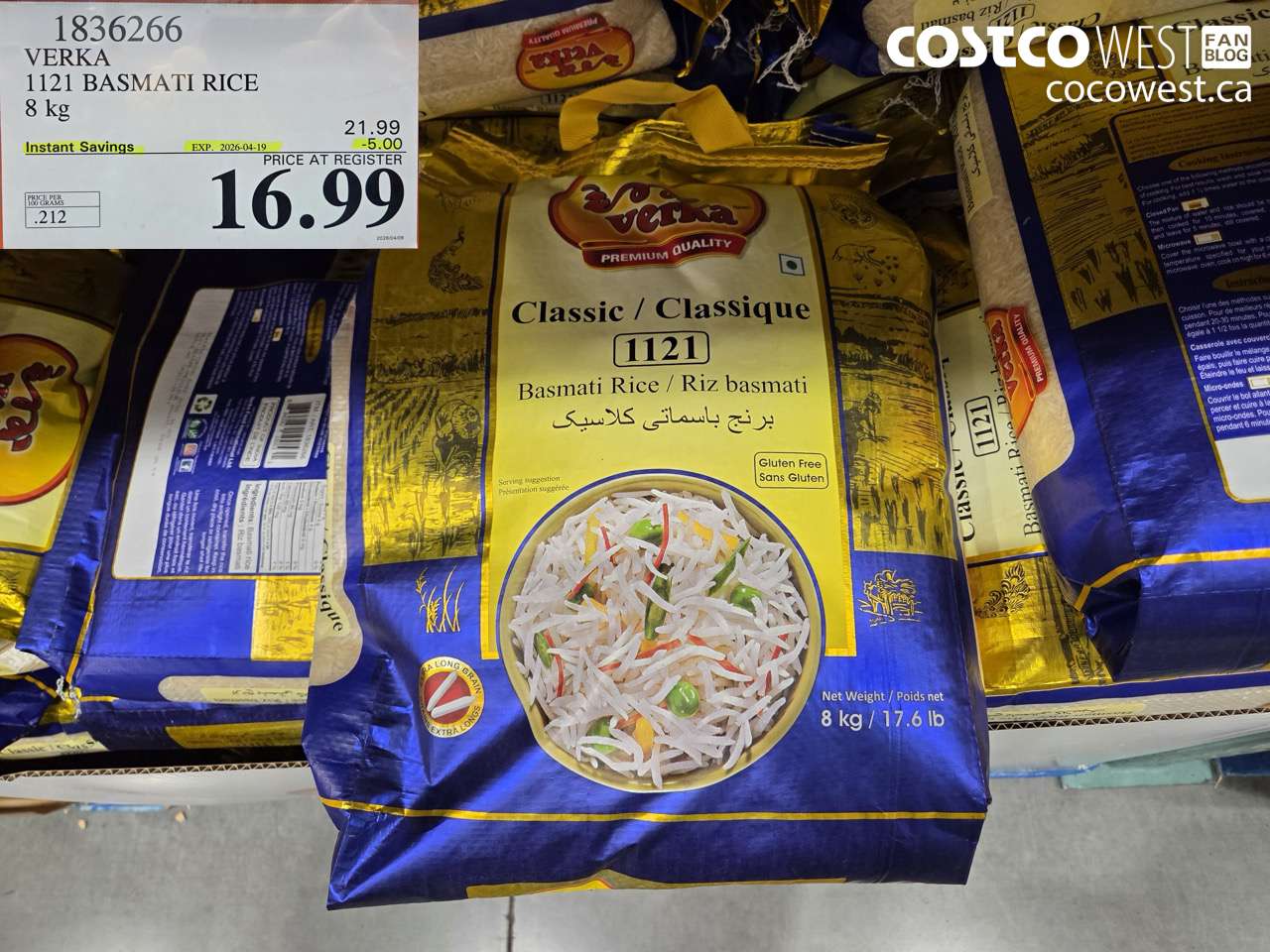 1836266 VERKA 1121 BASMATI RICE 8 KG ($5.00 INSTANT SAVINGS EXPIRES ON 2026-04-19) $16.99