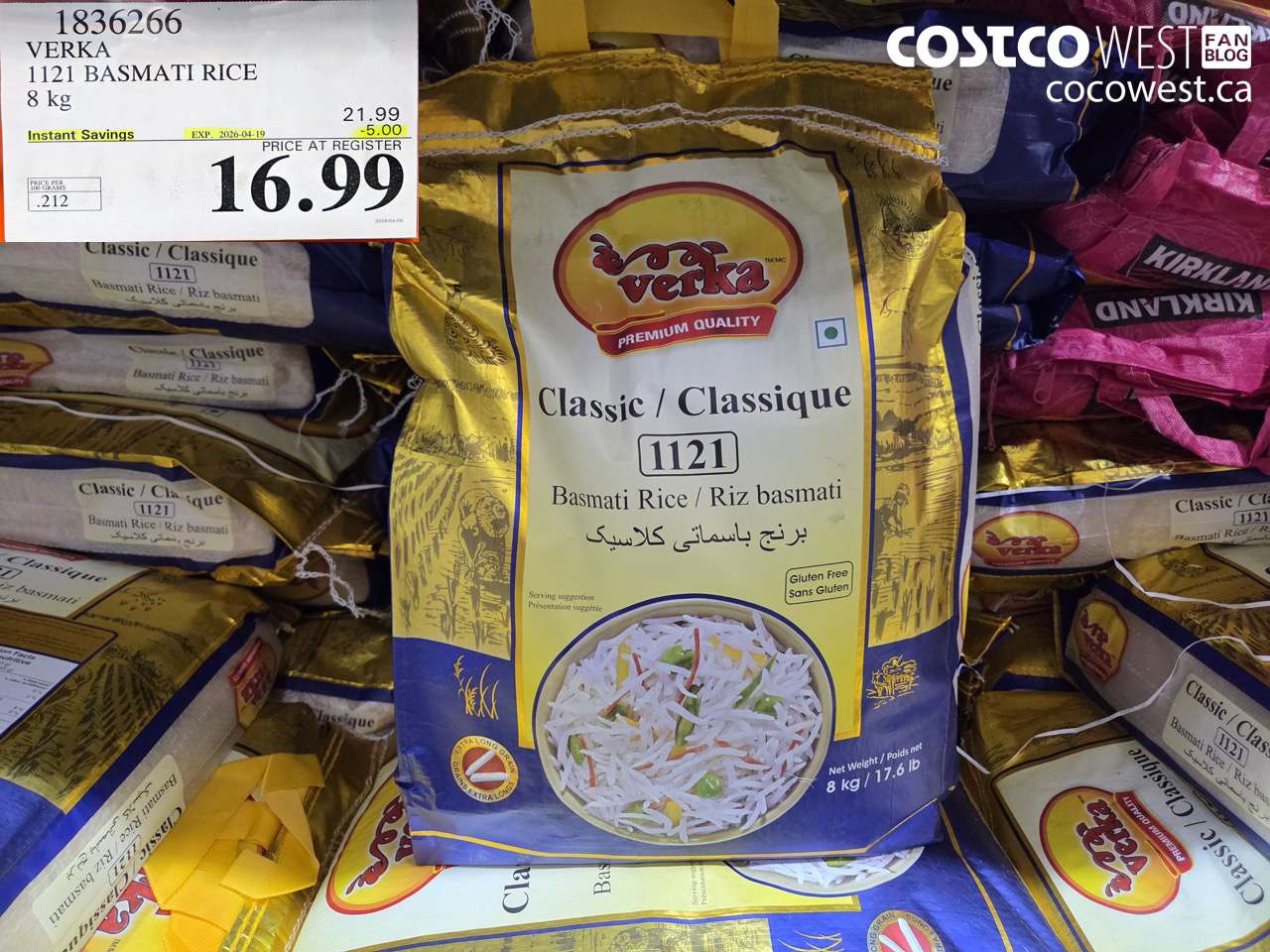 1836266 VERKA 121 BASMATI RICE 8 KG ($5.00 INSTANT SAVINGS EXPIRES ON 2026-04-19) $16.99