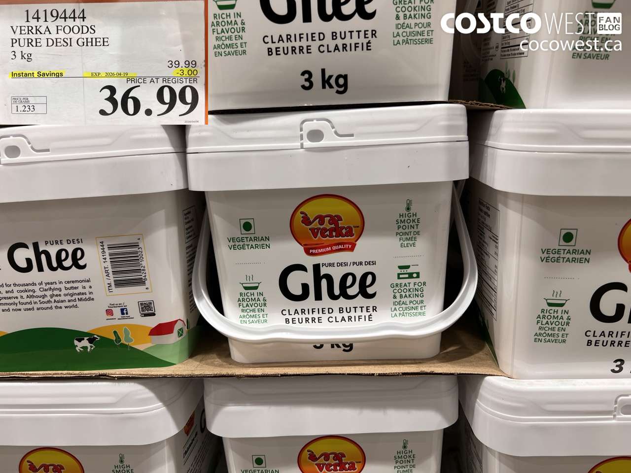 1419444 VERKA FOODS PURE DESI GHEE 3 KG ($3.00 INSTANT SAVINGS EXPIRES ON 2026-04-19) $36.99