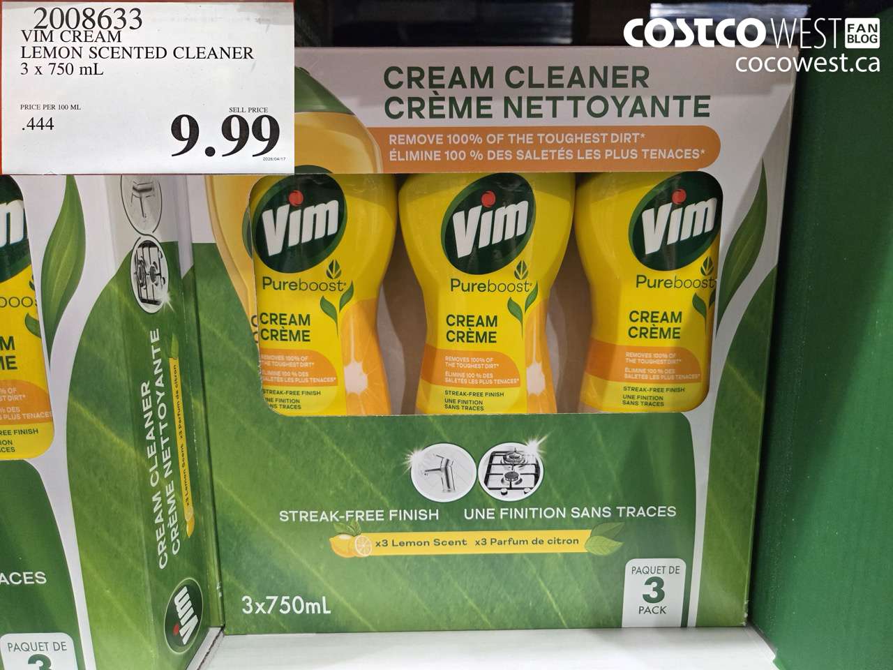 2008633 VIM CREAM LEMON SCENTED CLEANER 3 X 750 ML $9.99