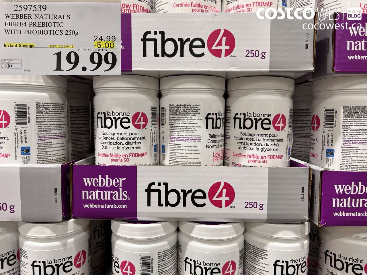 2597539 WEBBER NATURALS FIBRE4 PREBIOTIC WITH PROBIOTICS 250G ($5.00 INSTANT SAVINGS EXPIRES ON 2026-04-12) $19.99