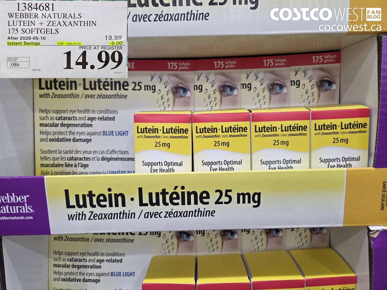 1384681 WEBBER NATURALS LUTEIN + ZEAXANTHIN 175 SOFTGELS ($5.00 INSTANT SAVINGS EXPIRES ON 2026-05-10) $14.99