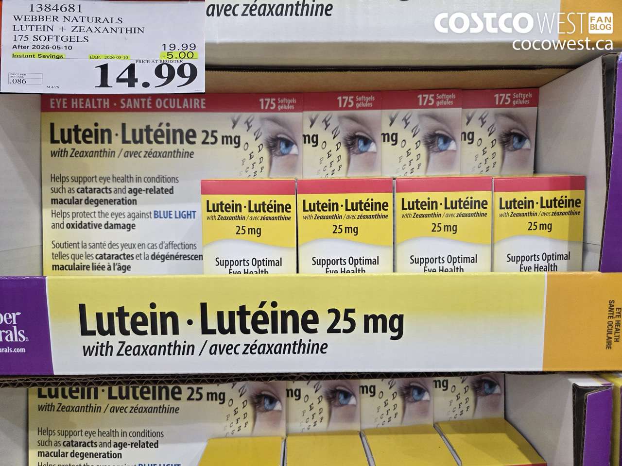 1384681 WEBBER NATURALS LUTEIN + ZEAXANTHIN 175 SOFTGELS ($5.00 INSTANT SAVINGS EXPIRES ON 2026-05-10) $14.99