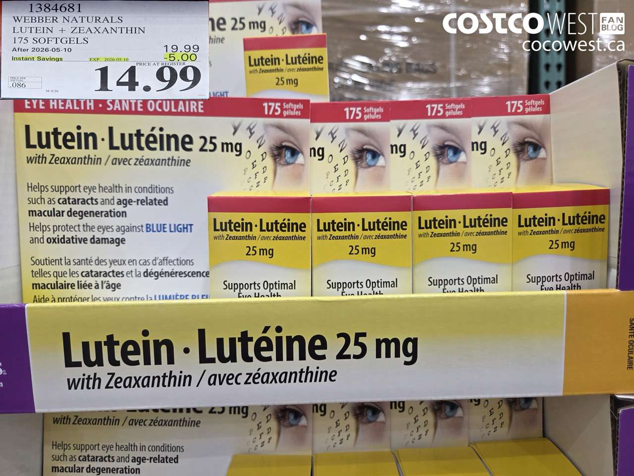 1384681 WEBBER NATURALS LUTEIN + ZEAXANTHIN 175 SOFTGELS ($5.00 INSTANT SAVINGS EXPIRES ON 2026-05-10) $14.99