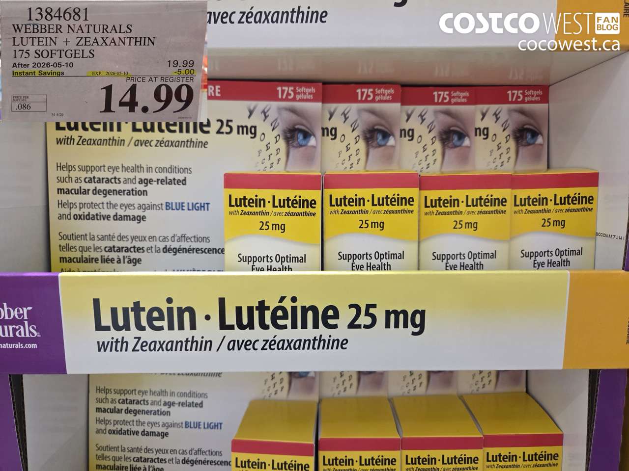 1384681 WEBBER NATURALS LUTEIN + ZEAXANTHIN 175 SOFTGELS ($5.00 INSTANT SAVINGS EXPIRES ON 2026-05-10) $14.99
