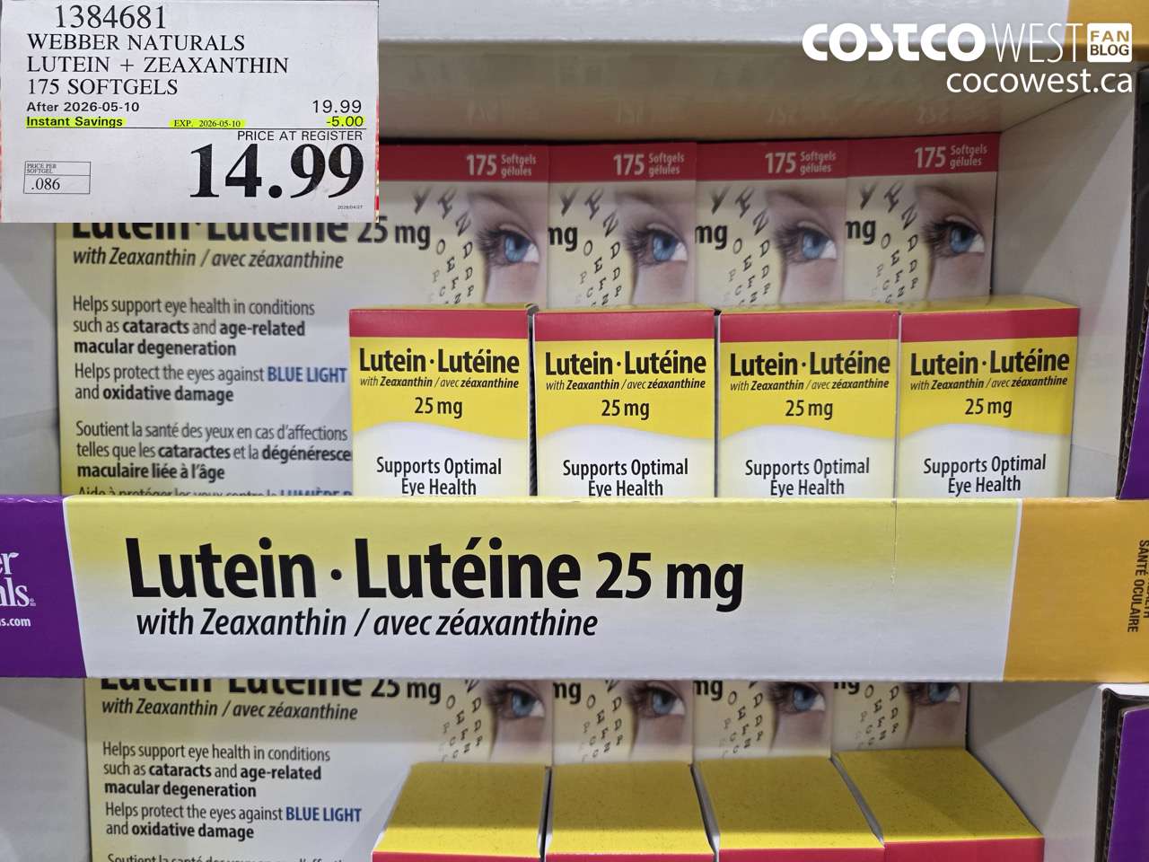 1384681 WEBBER NATURALS LUTEIN + ZEAXANTHIN 175 SOFTGELS ($5.00 INSTANT SAVINGS EXPIRES ON 2026-05-10) $14.99