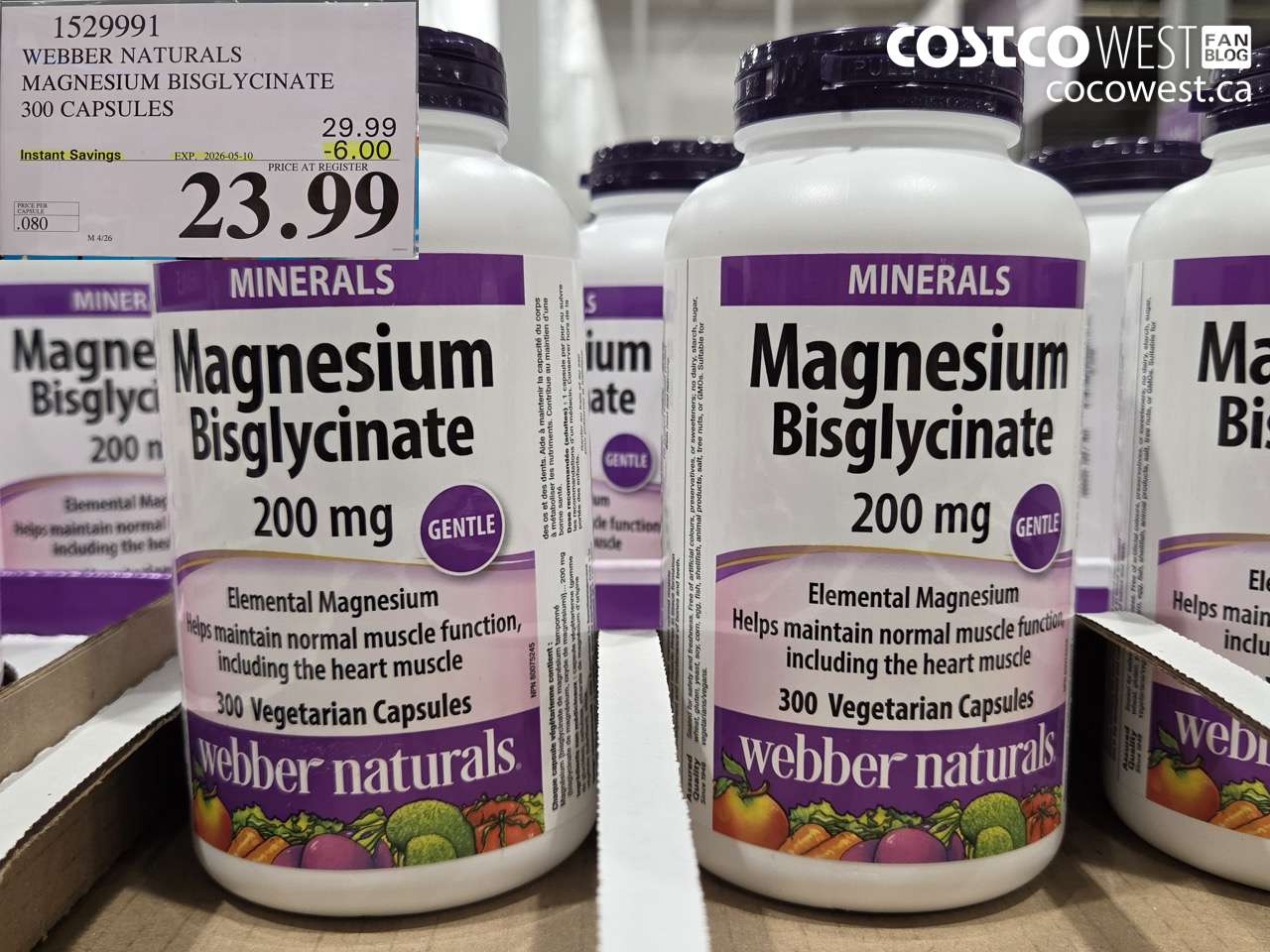 1529911 WEBBER NATURALS MAGNESIUM BISGLYCINATE 300 CAPSULES ($6.00 INSTANT SAVINGS EXPIRES ON 2026-05-10) $23.99