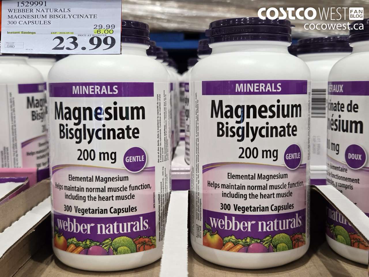 1529991 WEBBER NATURALS MAGNESIUM BISGLYCINATE 300 CAPSULES ($6.00 INSTANT SAVINGS EXPIRES ON 2026-05-10) $23.99