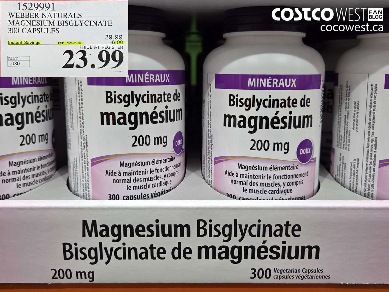 1529991 WEBBER NATURALS MAGNESIUM BISGLYCINATE 300 CAPSULES ($6.00 INSTANT SAVINGS EXPIRES ON 2026-05-10) $23.99