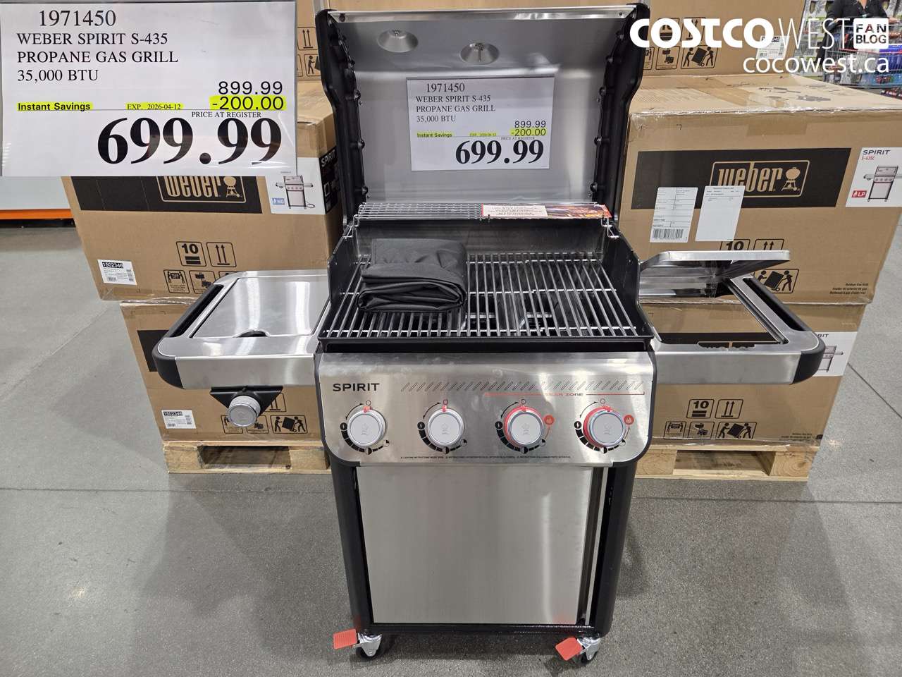 1971450 WEBER SPIRIT S-435 PROPANE GAS GRILL 35,000 BTU ($200.00 INSTANT SAVINGS EXPIRES ON 2026-04-12) $699.99