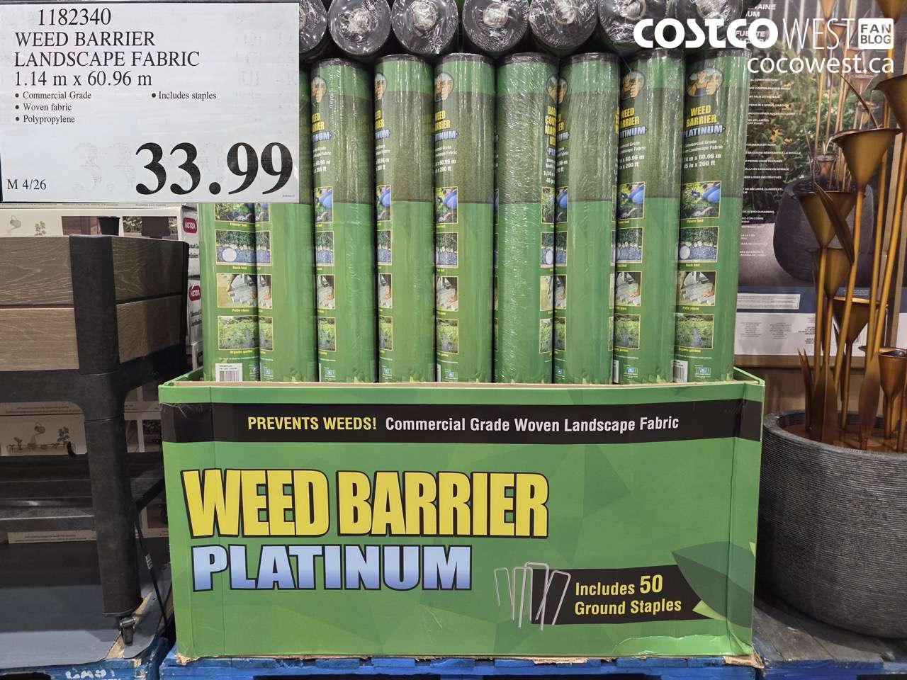 1182340 WEED BARRIER LANDSCAPE FABRIC 1.14 M X 60.96 M $33.99