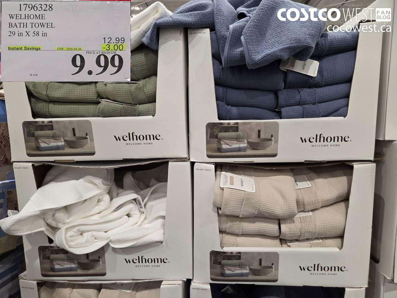 1796328 WELHOME BATH TOWEL 29 IN X 58 IN ($3.00 INSTANT SAVINGS EXPIRES ON 2026-04-26) $9.99